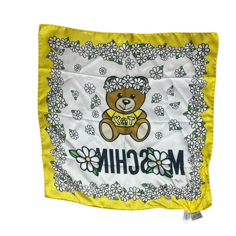 Moschino Daisy Floral Crown Teddy Bear Silk Scarf NWT